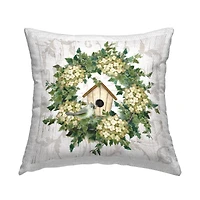 Stupell Industries Spring Birdhouse Green Wreath Printed Outdoor Pillow