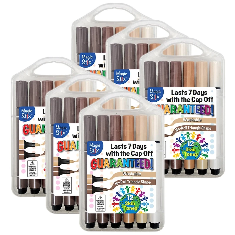 The Pencil Grip Magic Stix Triangular Global Skin Tone Washable Markers, 6 Packs of 12