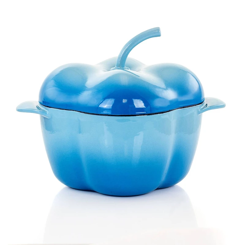 MegaChef 3qt. Blue Pepper Shaped Enameled Cast Iron Casserole