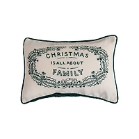 Hello Honey® 20" Christmas is All About Family Cotton Lumbar Embroidered Pillow