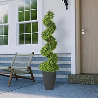5ft. Topiary Spiral Boxwood Artificial Tree in Decorative Urn