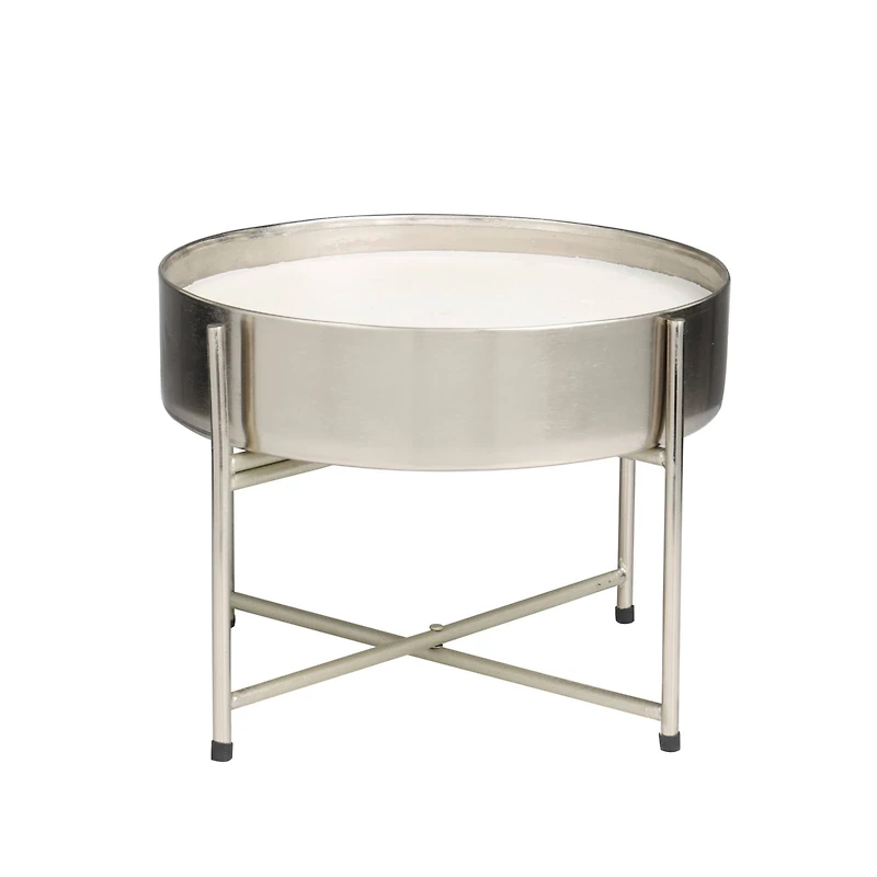 110oz. Sweet Bamboo Scented White 5 Wick Candle in Silver Bowl with Stand