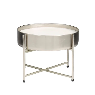 110oz. Sweet Bamboo Scented White 5 Wick Candle in Silver Bowl with Stand