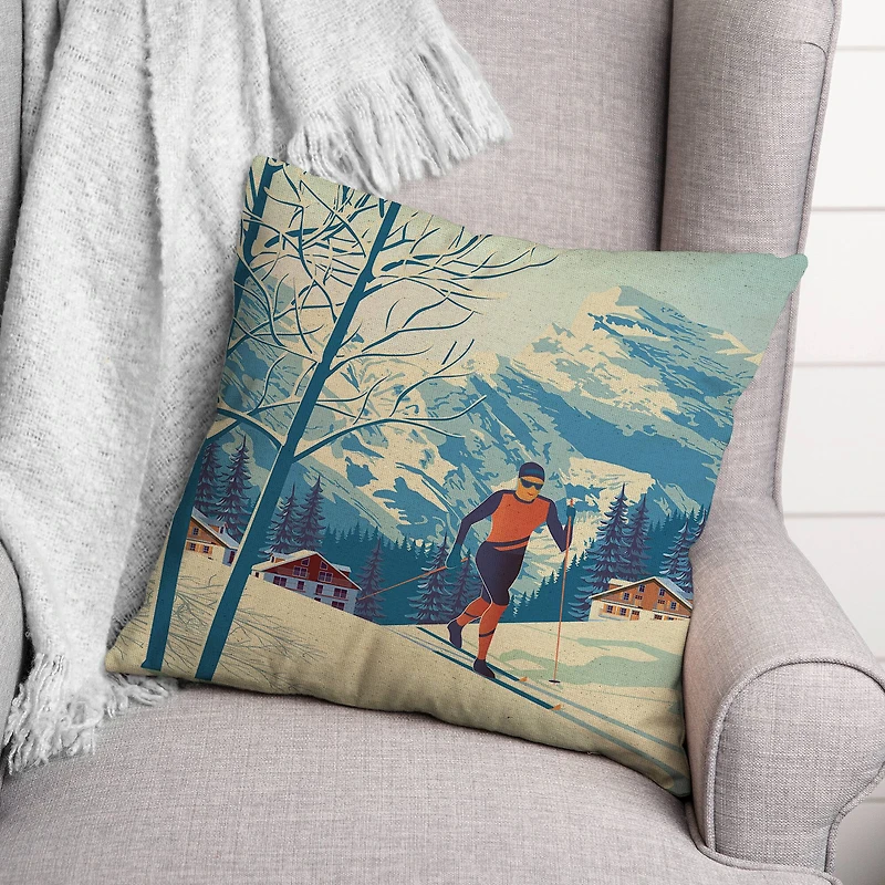 Eat Sleep Ski Repeat 18x18 Throw Pillow