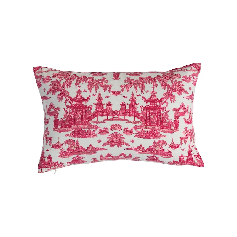 Hello Honey® 14" Red & White Cotton Lumbar Toile Print Pillow