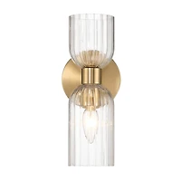 Hello Honey® Josephine Brushed Gold Mid-Century Modern Metal & Clear Ribbed Glass Wall Light