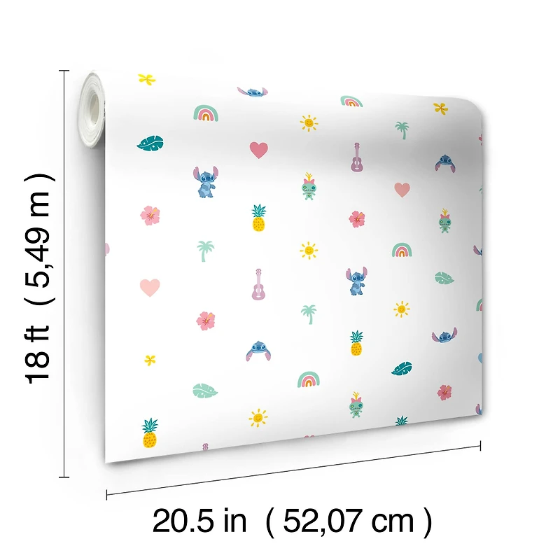 RoomMates Disney Stitch Aloha Mini Print Blue and Pink, Peel and Stick Wallpaper 20.5" x 18-ft roll, about 30.8 sq. ft.