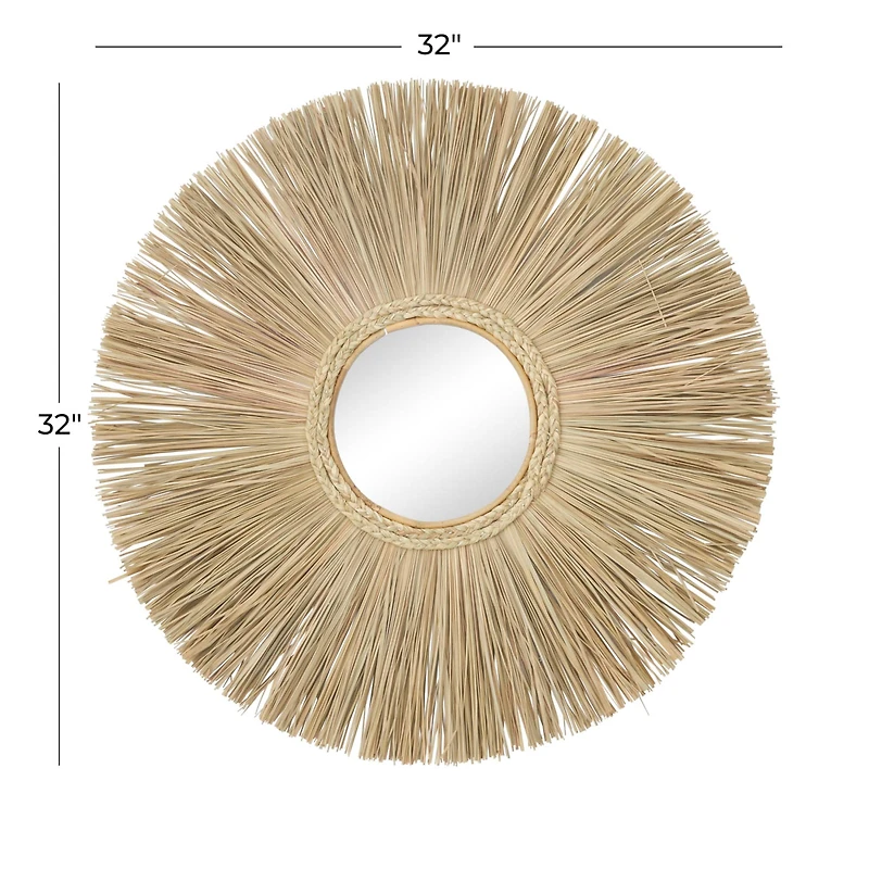Brown Reed Bohemian Wall Mirror, 32" x 32" x 2"