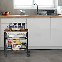 Rustic Brown 3-Tier Utility Cart