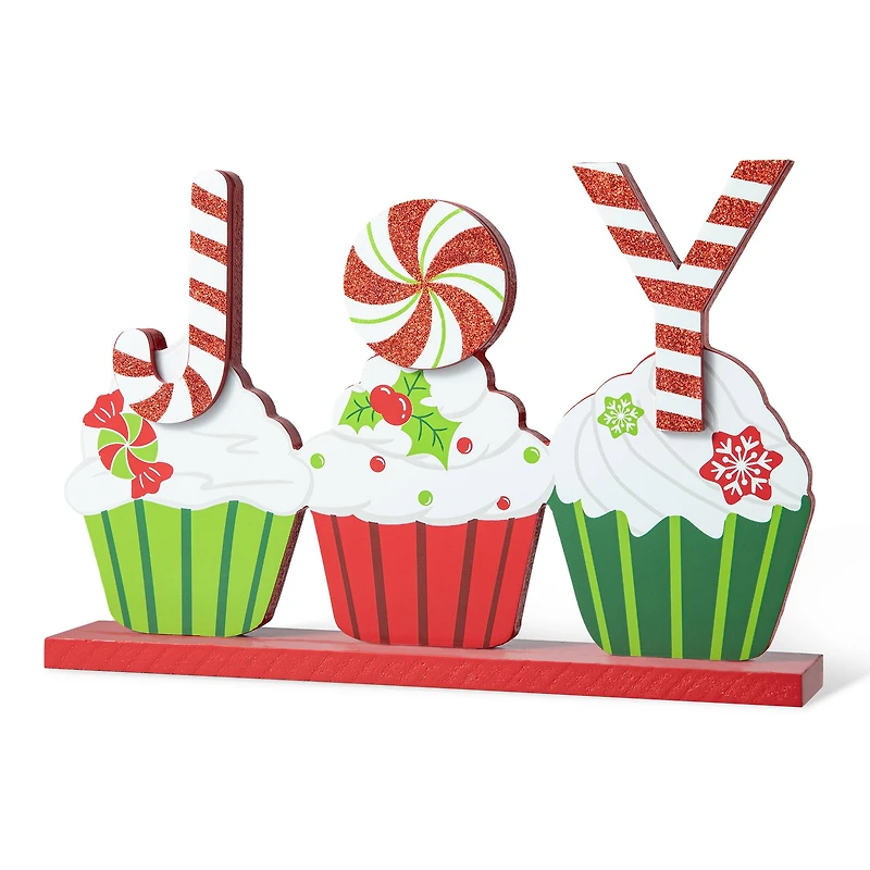 Glitzhome® 12" Christmas Cupcake JOY Table Décor