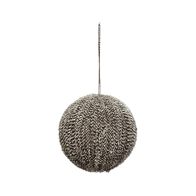 Hello Honey® 6" Snow Finish Brown Textured Plastic Ball Ornament