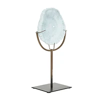 12.5" Light Blue Polystone Coral Textured Sculpture with Bronze Stand