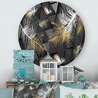 Designart - White and Gold Feathers On Triangular