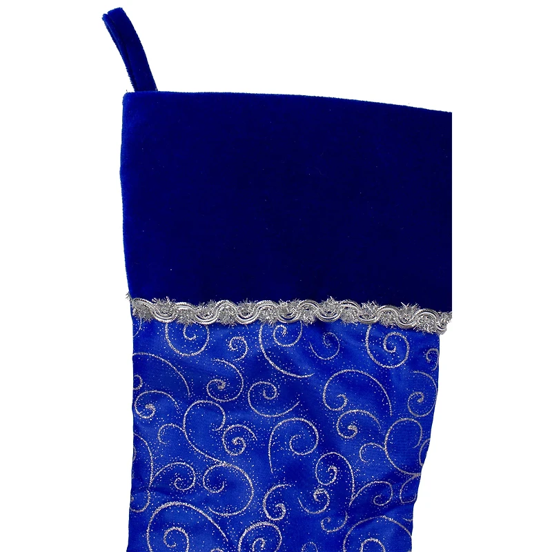 20.5" Blue & Silver Glitter Filigree Swirls Stocking