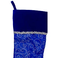 20.5" Blue & Silver Glitter Filigree Swirls Stocking