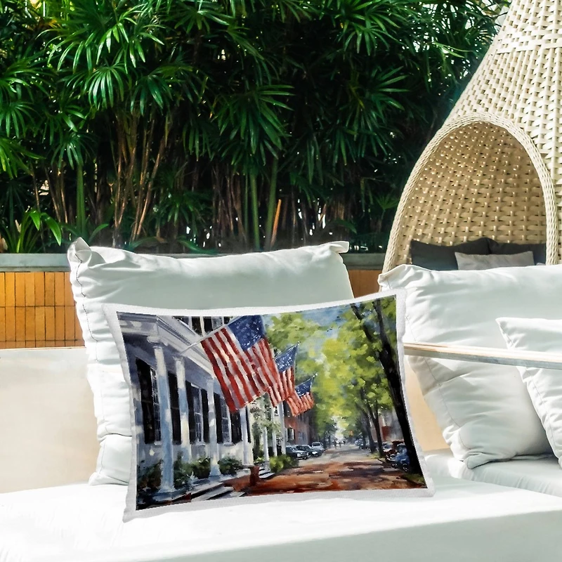 Stupell Industries Flag Lined Building Outdoor Printed Pillow