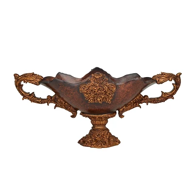 23" Dark Brown Ornate Floral Decorative Bowl