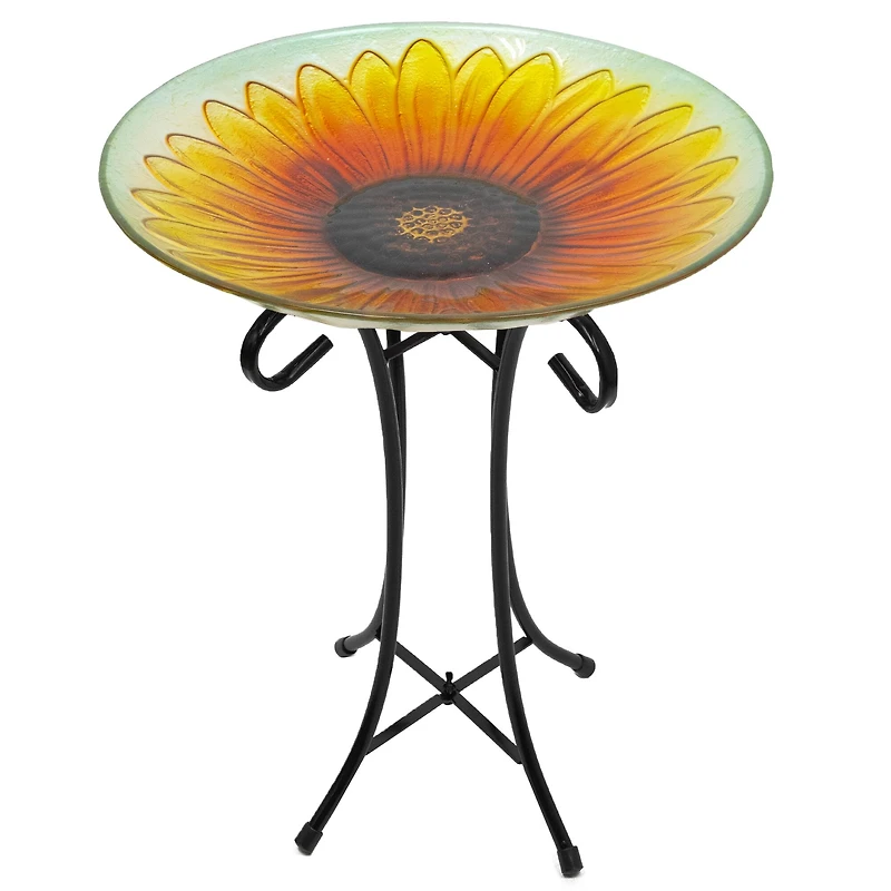 20.5" Orange & Yellow Sunflower Glass Bird Bath