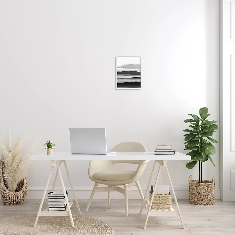 Stupell Industries Misty Clouds Eerie Mountain Landscape Black White in White Frame Wall Art