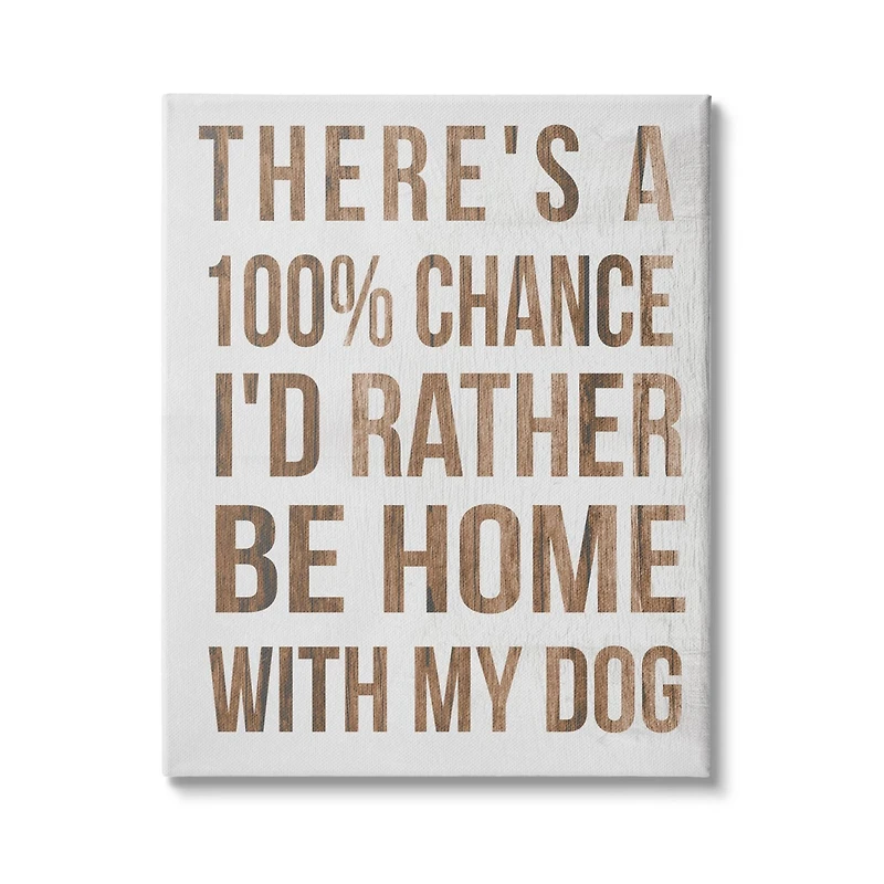 Stupell Industries 100% I'd Rather Be Home With Dog Phrase Canvas Wall Art