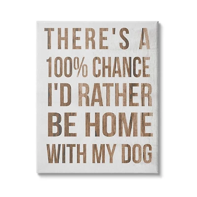 Stupell Industries 100% I'd Rather Be Home With Dog Phrase Canvas Wall Art