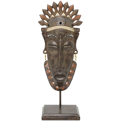 22" Brown Primitive African Mask Sculpture