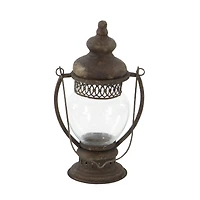 14" Brown Iron Rustic Candle Holder Lantern