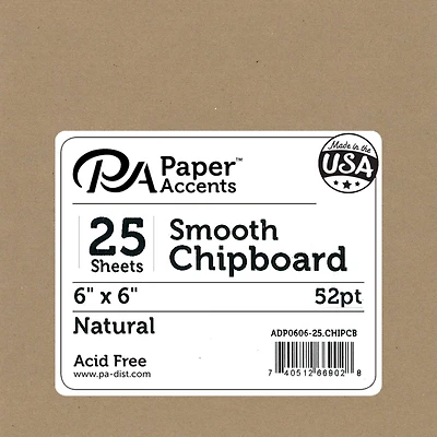 PA Paper™ Accents Natural 6" x 6" 52pt. Chipboard, 25 Pieces