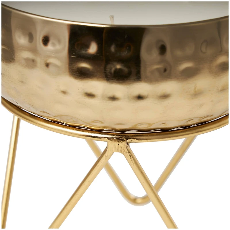 8" White Roses in Paradise Scented 3-Wick Candle with Hammered Gold Container and Tripod Stand