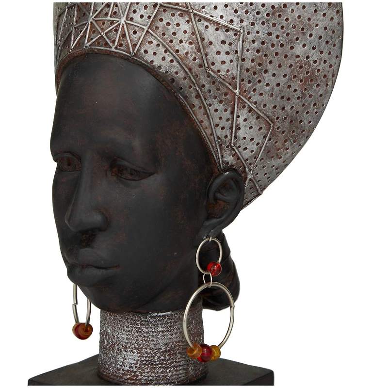 Black Polystone African Inspired Women Sculpture Set