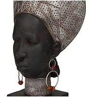 Black Polystone African Inspired Women Sculpture Set