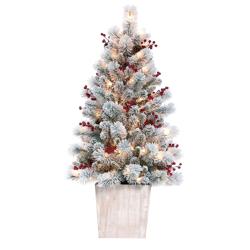 4ft. Pre-lit Frosted Ashcroft Fir Artificial Potted Christmas Tree, Clear Lights