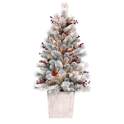 4ft. Pre-lit Frosted Ashcroft Fir Artificial Potted Christmas Tree, Clear Lights