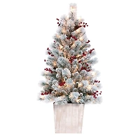 4ft. Pre-lit Frosted Ashcroft Fir Artificial Potted Christmas Tree, Clear Lights