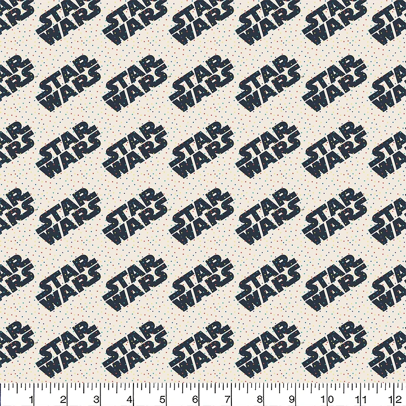Star Wars™ Logo & Tiny Dots on Cream Cotton Fabric