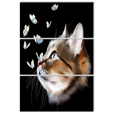 Designart - Cat with Butterflies on Black