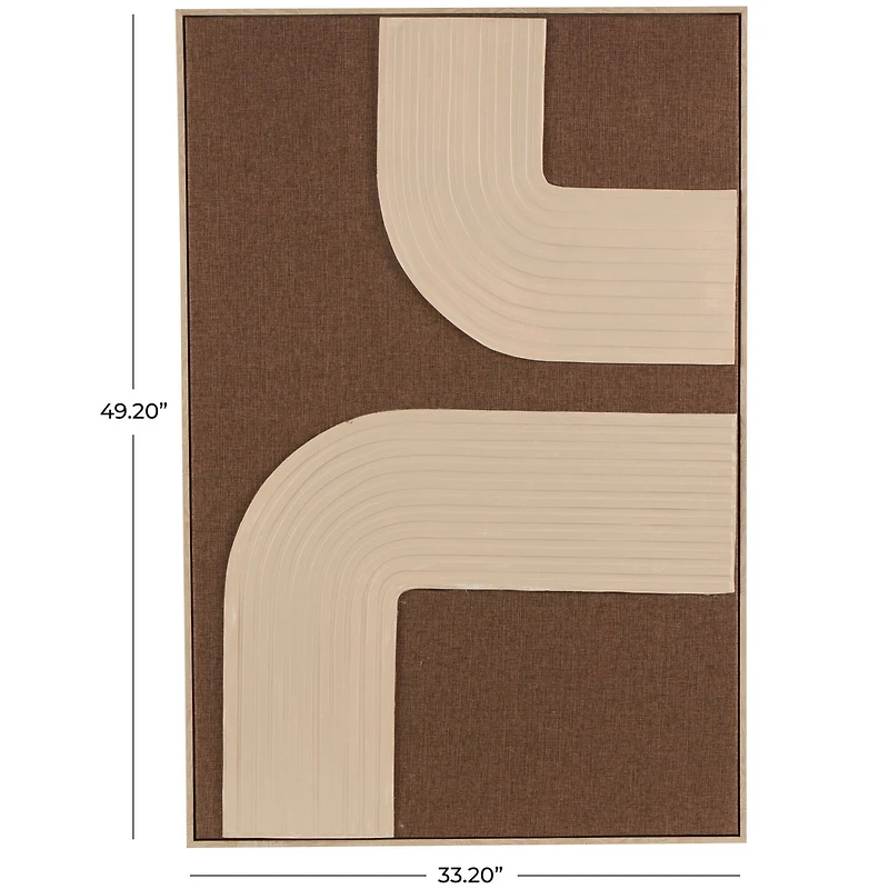 33" x 49" Brown Polyester Abstract Framed Wall Art with Tan Ribbed Arches