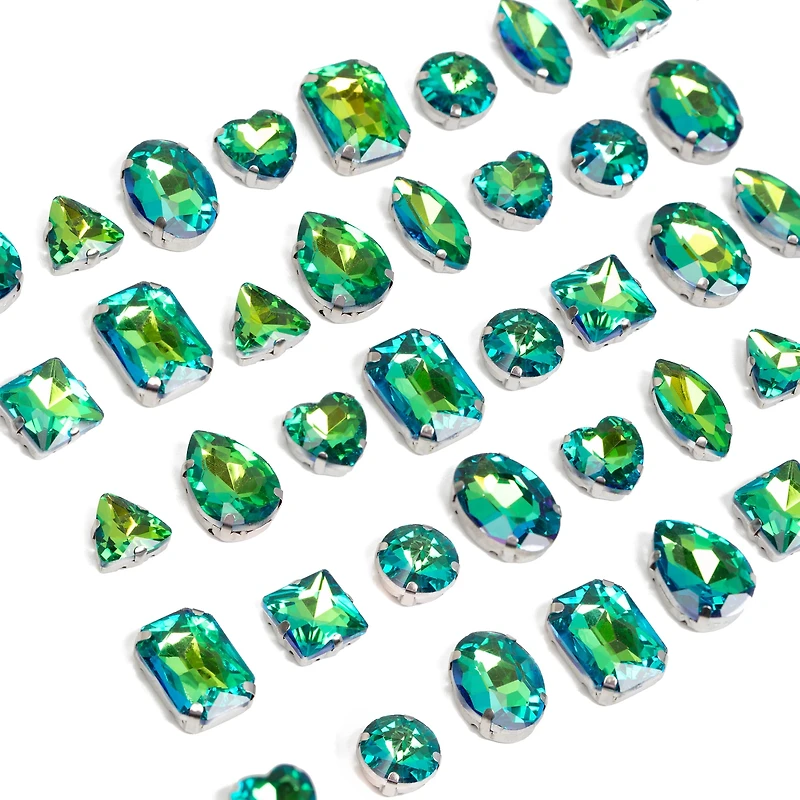 CousinDIY Silver Peridot AB Glass Sew-On Rhinestones, 32ct.