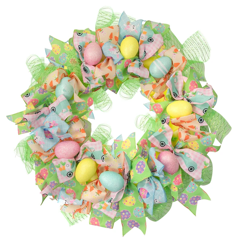 Pastel Easter Egg and Ribbons Wreath 22" Unlit