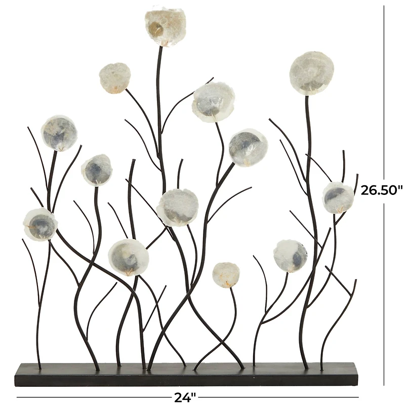 27" Black Metal Floral Sculpture with Capiz Embellishments