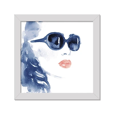 Blue Watercolor Figure Wall Print in White Frame