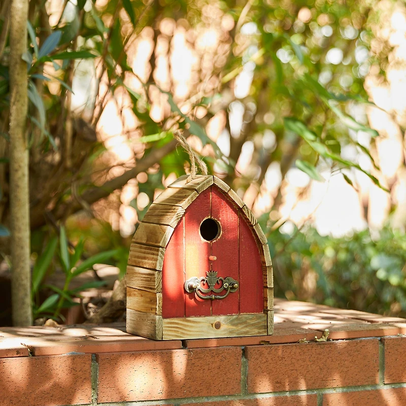 Glitzhome® 8.5" Washed Red Distressed Wood Birdhouse