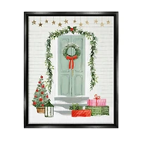 Stupell Industries Christmas Presents Wreath Doorstep Framed Floater Canvas Wall Art