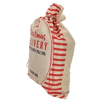27" Beige & Red Striped Christmas Delivery Tie Gift Bag