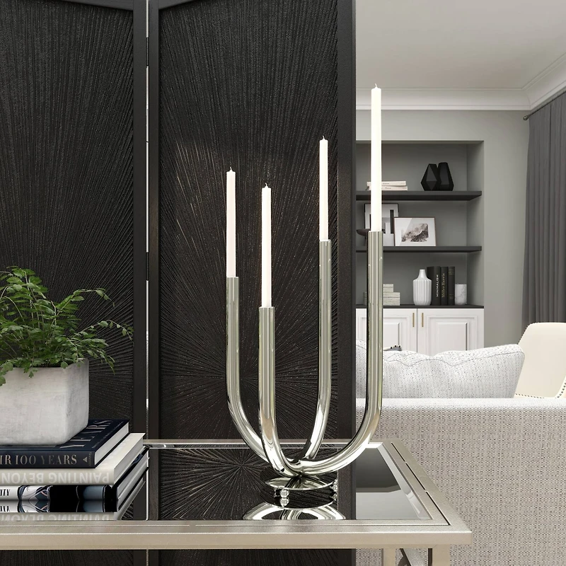 The Novogratz 15" Silver Stainless Steel Abstract U-Shaped Candelabra