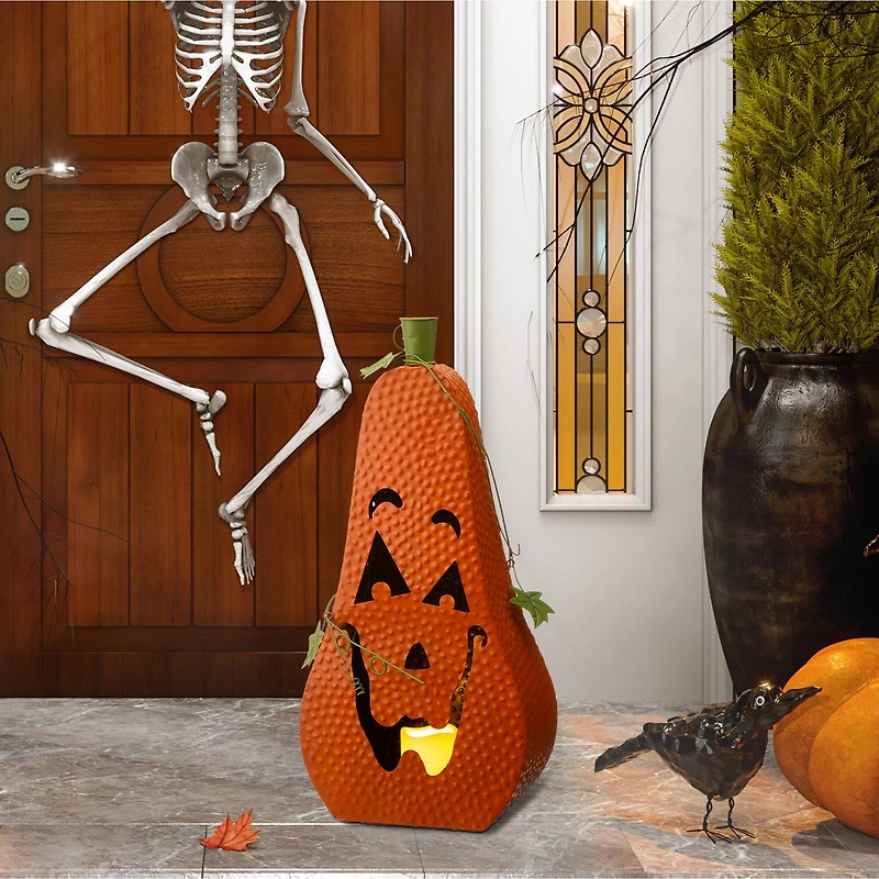 Glitzhome® 2ft. Pre-Lit Halloween Metal Jack-O-Lantern with LED Pillar
