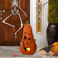 Glitzhome® 2ft. Pre-Lit Halloween Metal Jack-O-Lantern with LED Pillar