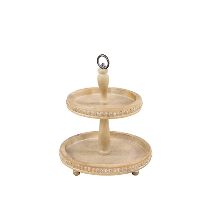 Light Brown Wood Natural 2 Tier Tray Stand