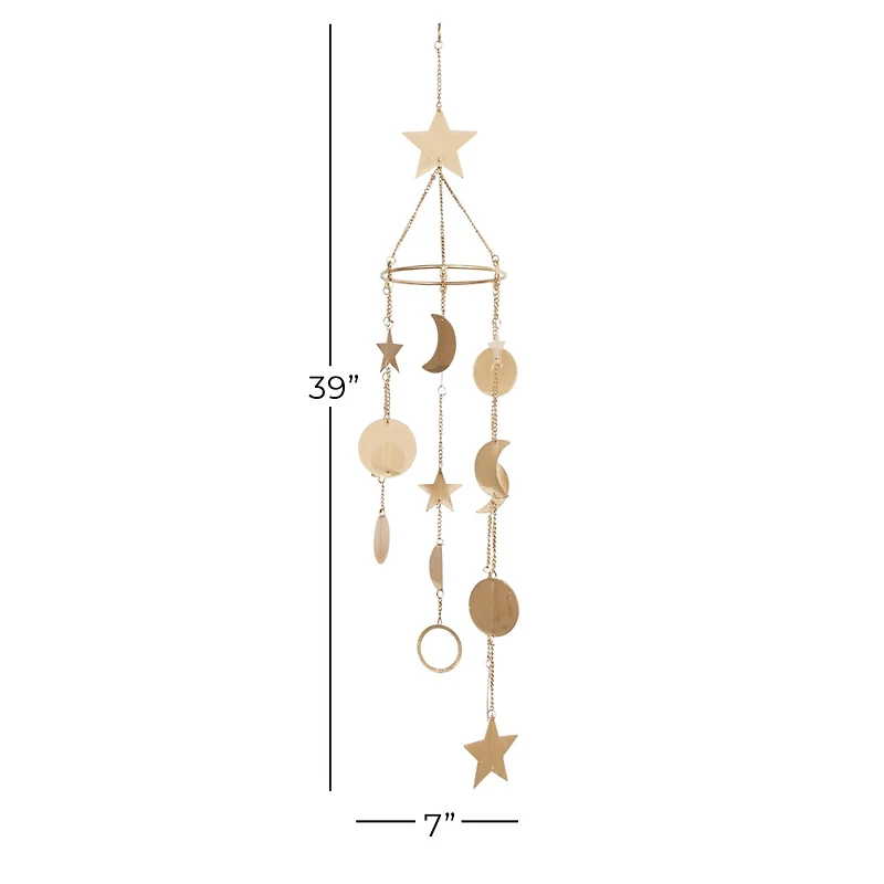 39" Gold Metal Eclectic Moon & Stars Wind Chime