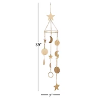 39" Gold Metal Eclectic Moon & Stars Wind Chime